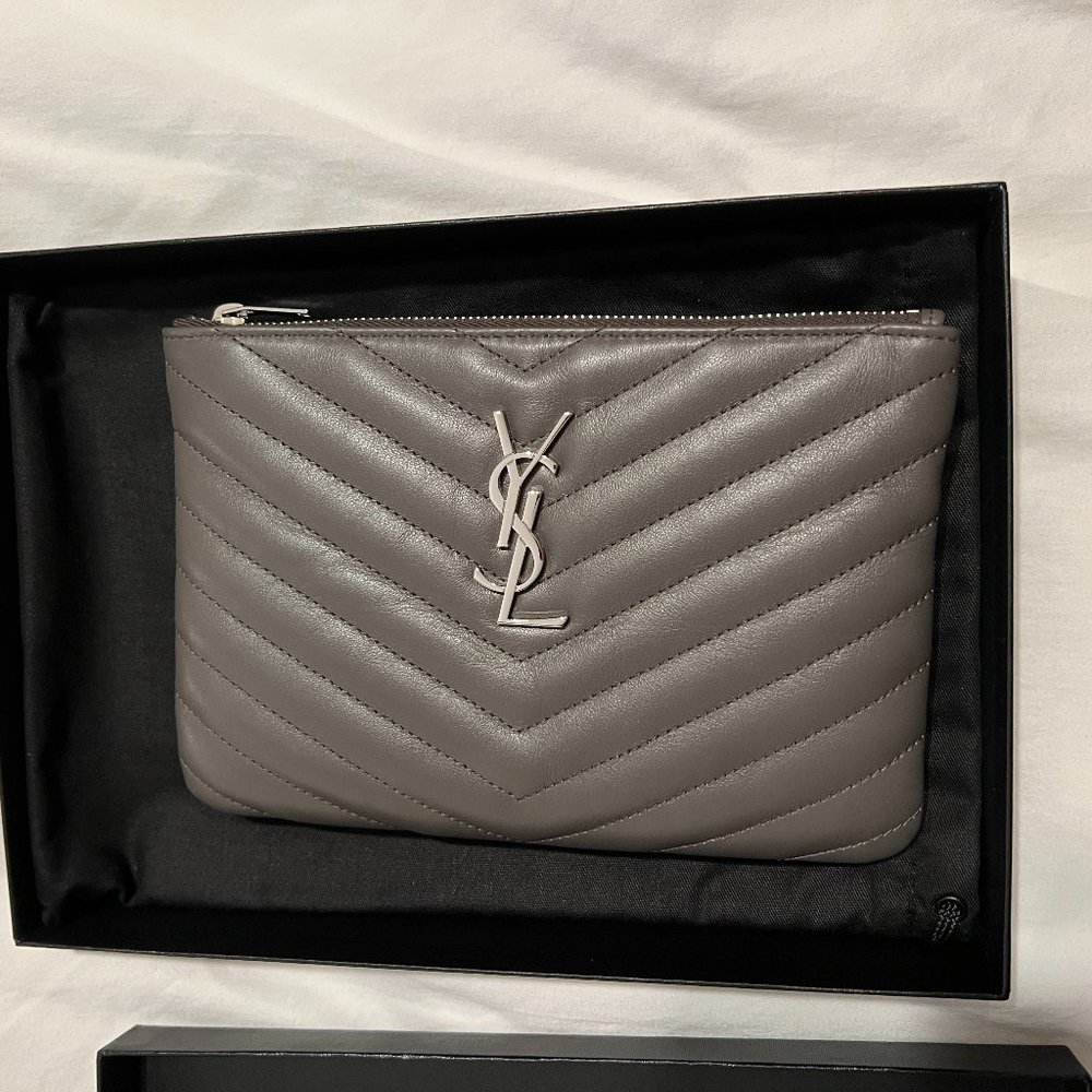 YSL Quilted Leather Zip Pouch NWT